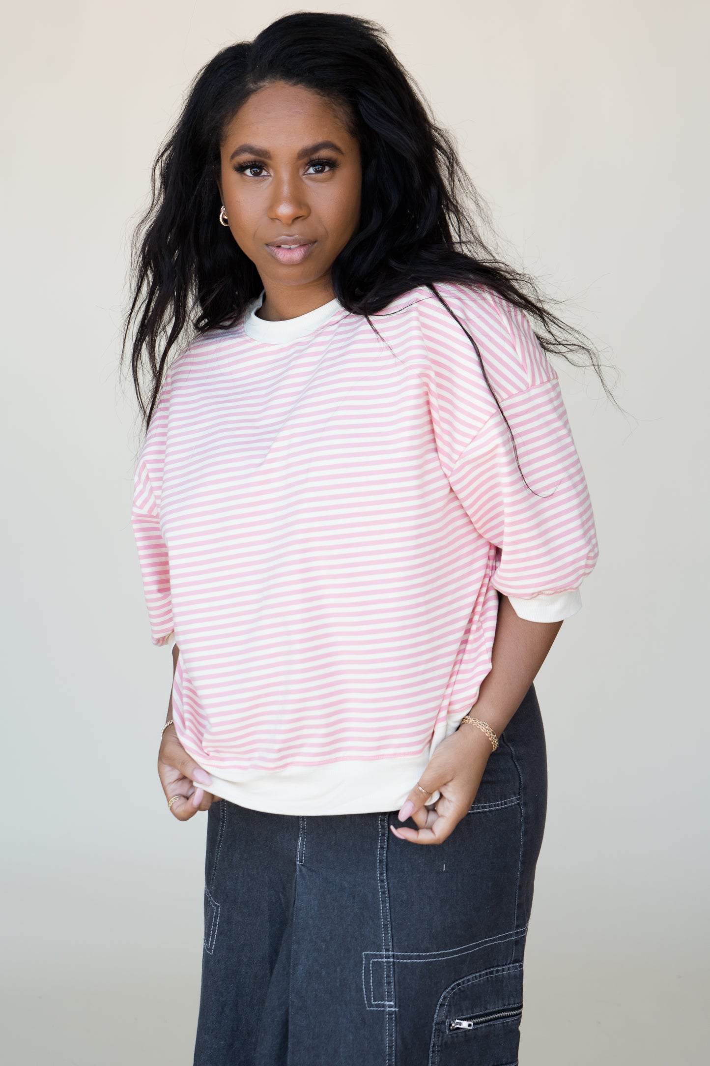 EZRA STRIPED SHORT SLEEVE TOP//MULTIPLE COLORS