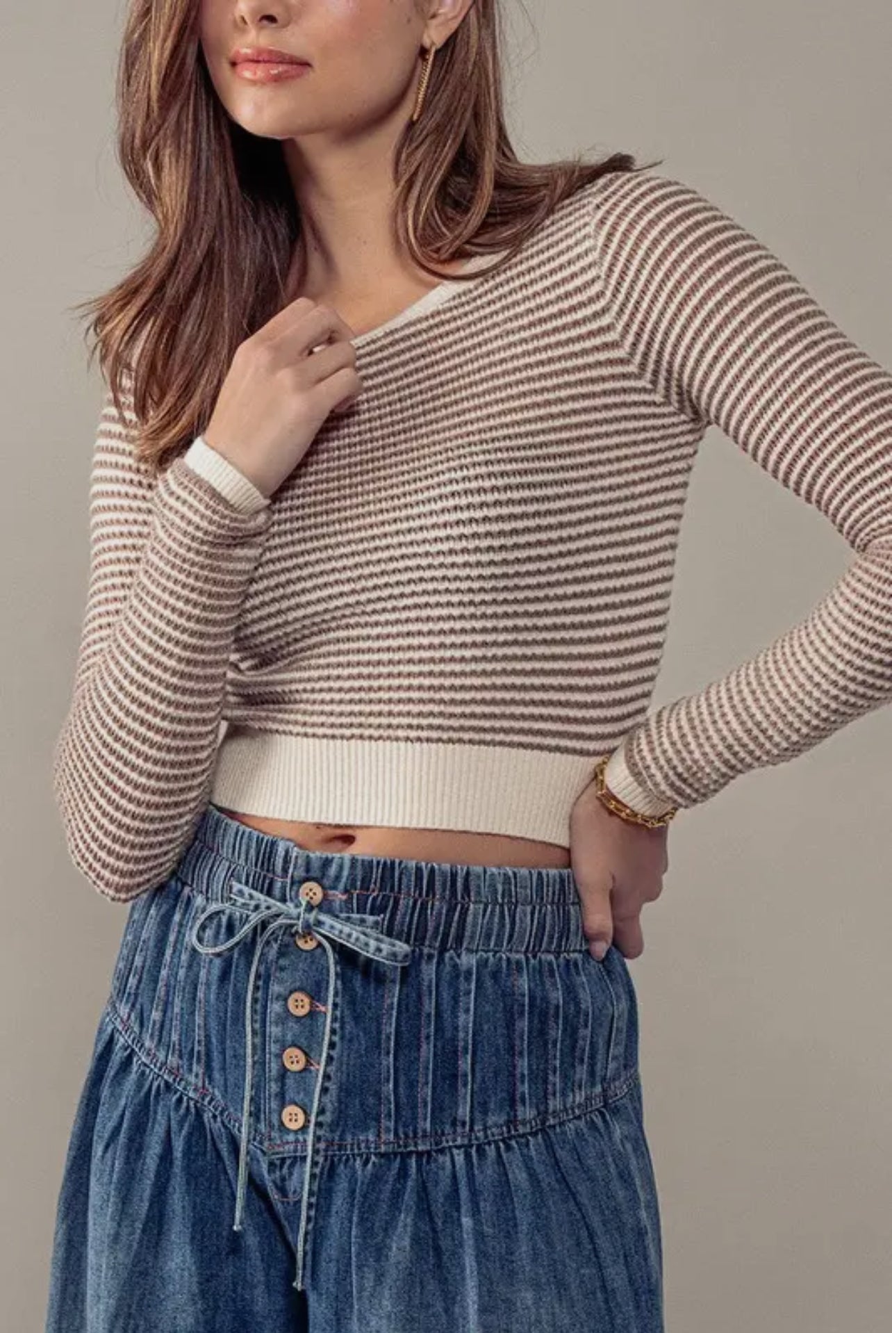 CASUAL CROPPED STRIPED LONG SLEEVE