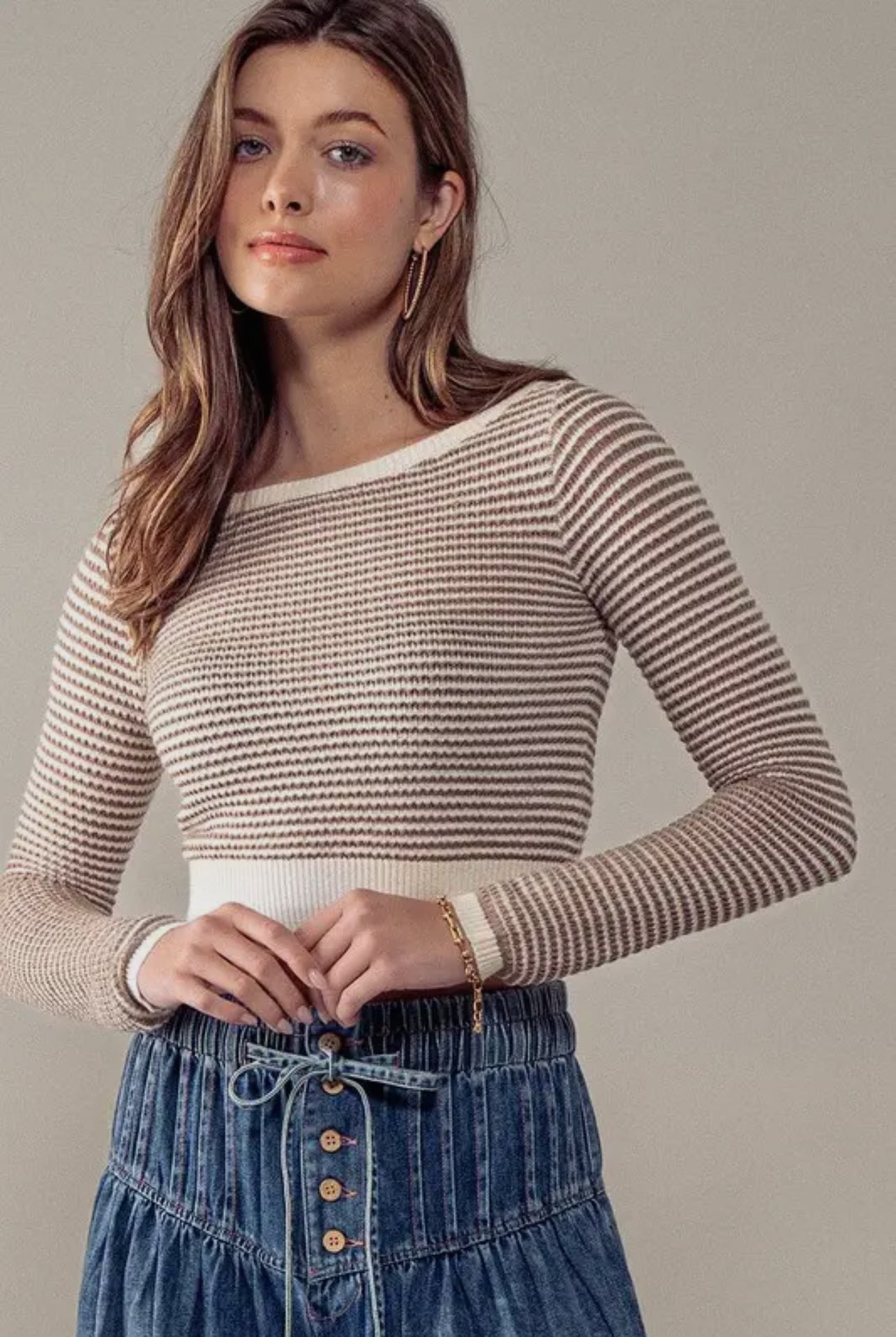 CASUAL CROPPED STRIPED LONG SLEEVE